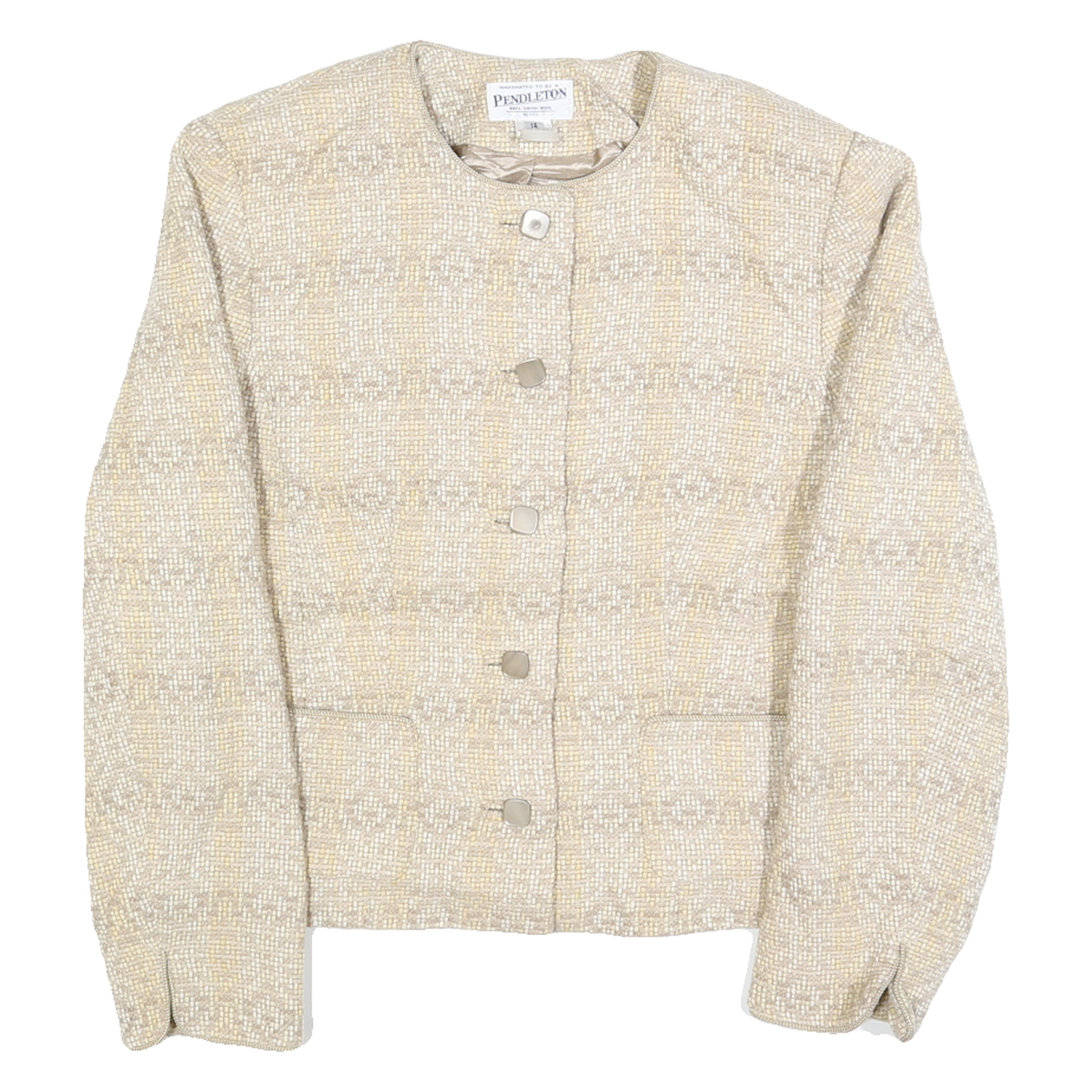 PENDLETON Womens Beige Wool Button Jacket M Woven Classic Design Refurbished - N/A refurbished available on Cerqular