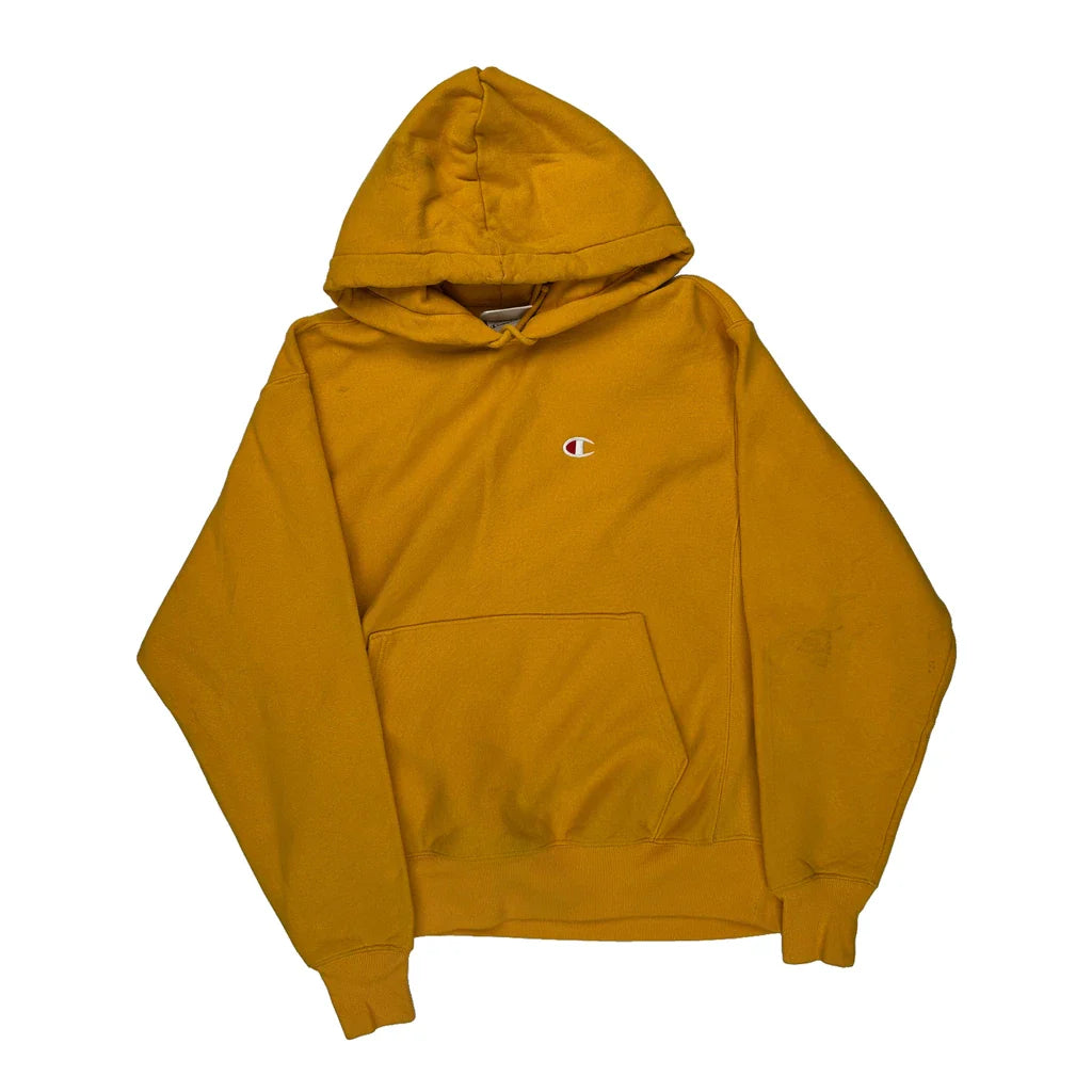 Reverse Weave Champion Hoodie - Medium Yellow Cotton Refurbished - Thrifted (note: this is a term often used to describe second- refurbished available on Cerqular