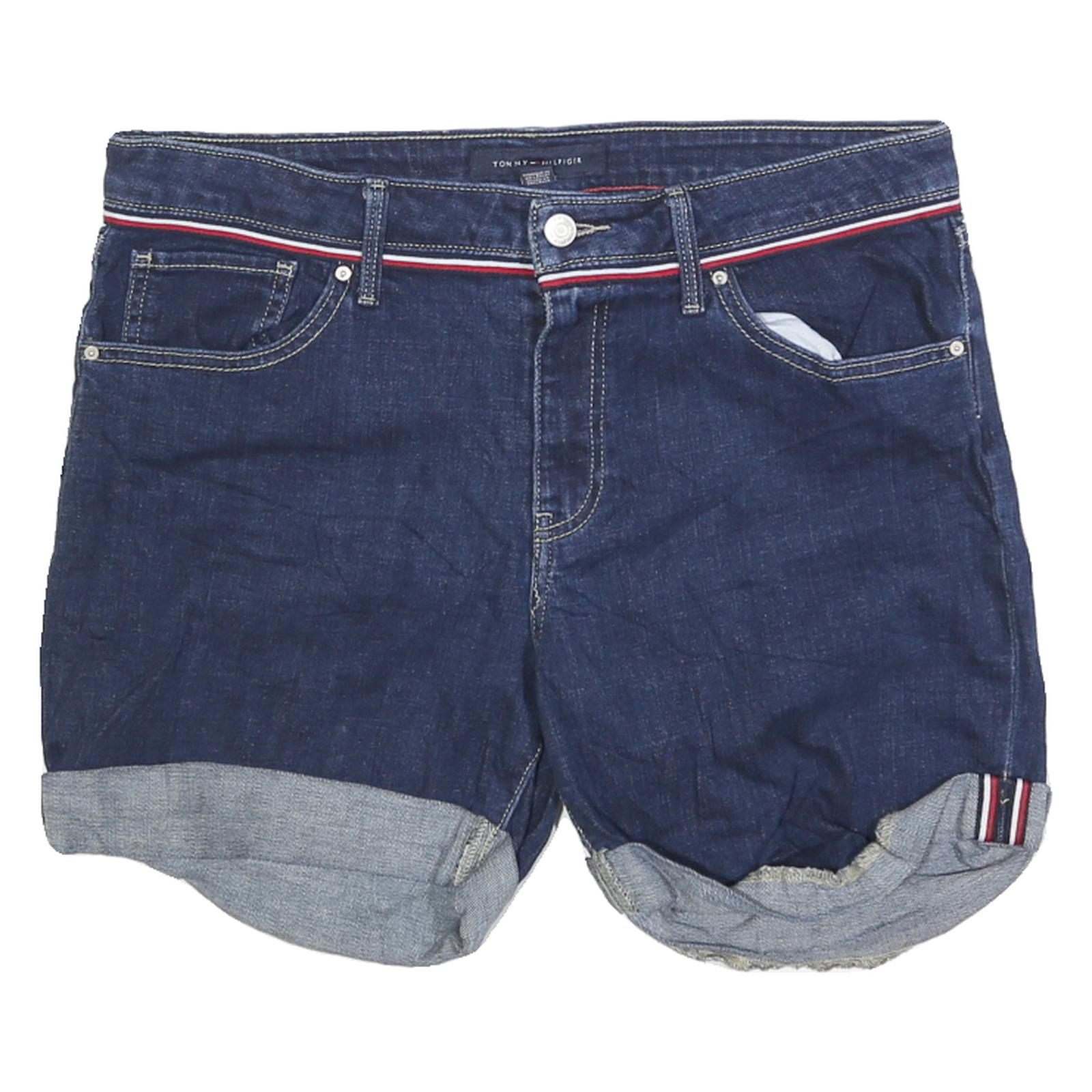 TOMMY HILFIGER Womens Shorts Blue Denim Casual M W34 Rolled Hem Refurbished - N/A refurbished available on Cerqular