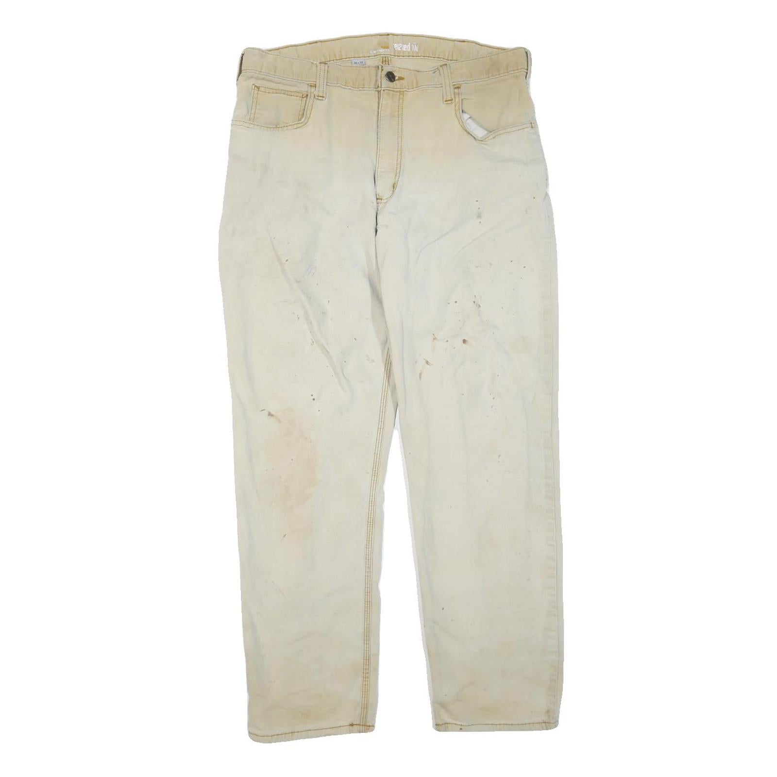 CARHARTT Mens Regular Fit Beige Cotton Blend Trousers W36 L32 Workwear Zip Refurbished - N/A refurbished available on Cerqular