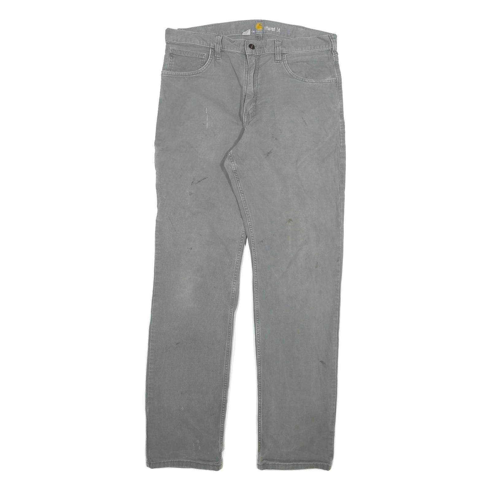 CARHARTT Mens Relaxed Grey Cotton Blend Zip Trousers W34 L34 Casual Workwear Refurbished - N/A refurbished available on Cerqular