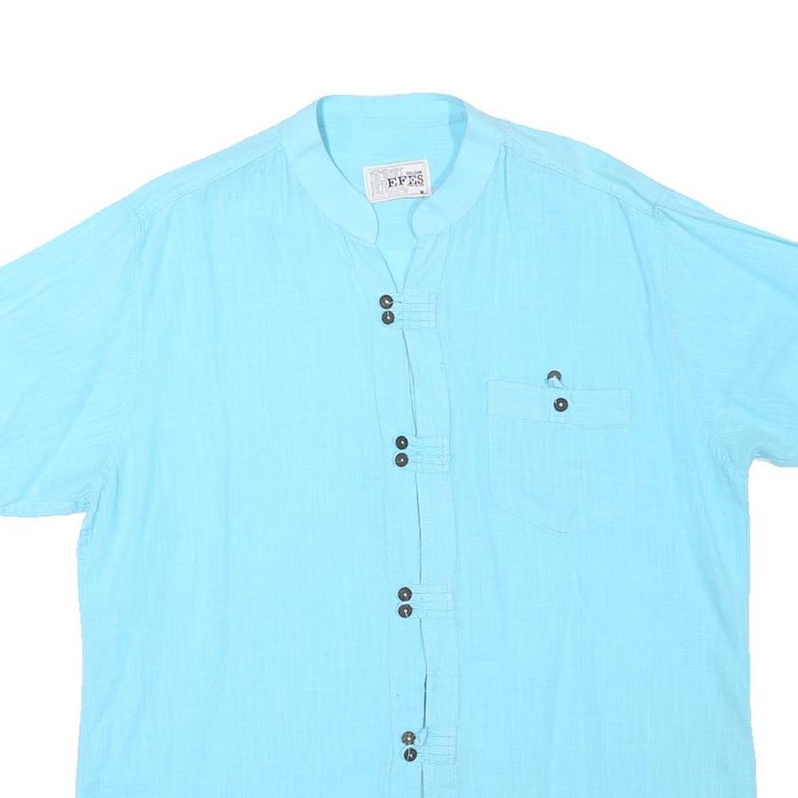 EFES Mens Blue Linen Blend Grandad Collar Shirt M Relaxed Summer Beachwear Refurbished - N/A refurbished available on Cerqular