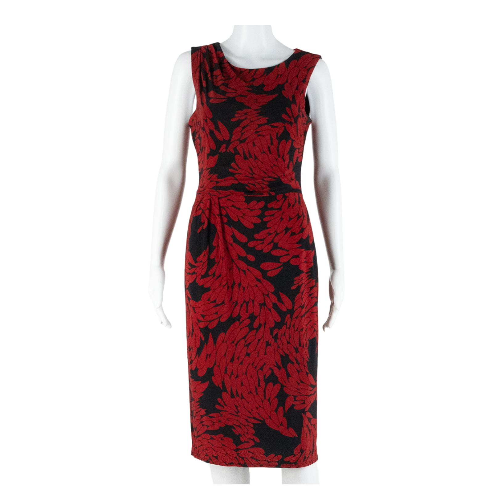 PHASE EIGHT Ruched Womens Bodycon Dress Red Crazy Pattern Sleeveless Midi S Refurbished - N/A refurbished available on Cerqular