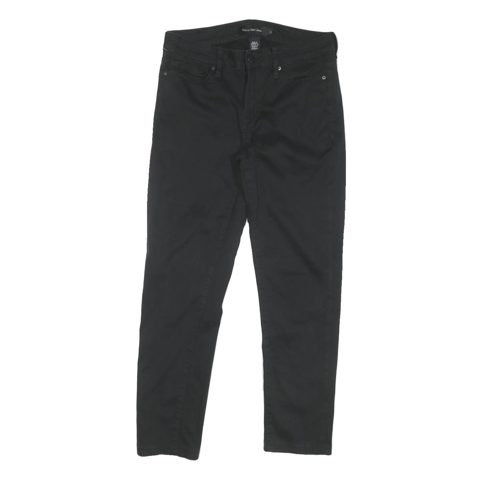 CALVIN KLEIN JEANS Womens Black Regular Fit Straight Trousers Cotton Blend W30 Refurbished - N/A refurbished available on Cerqular