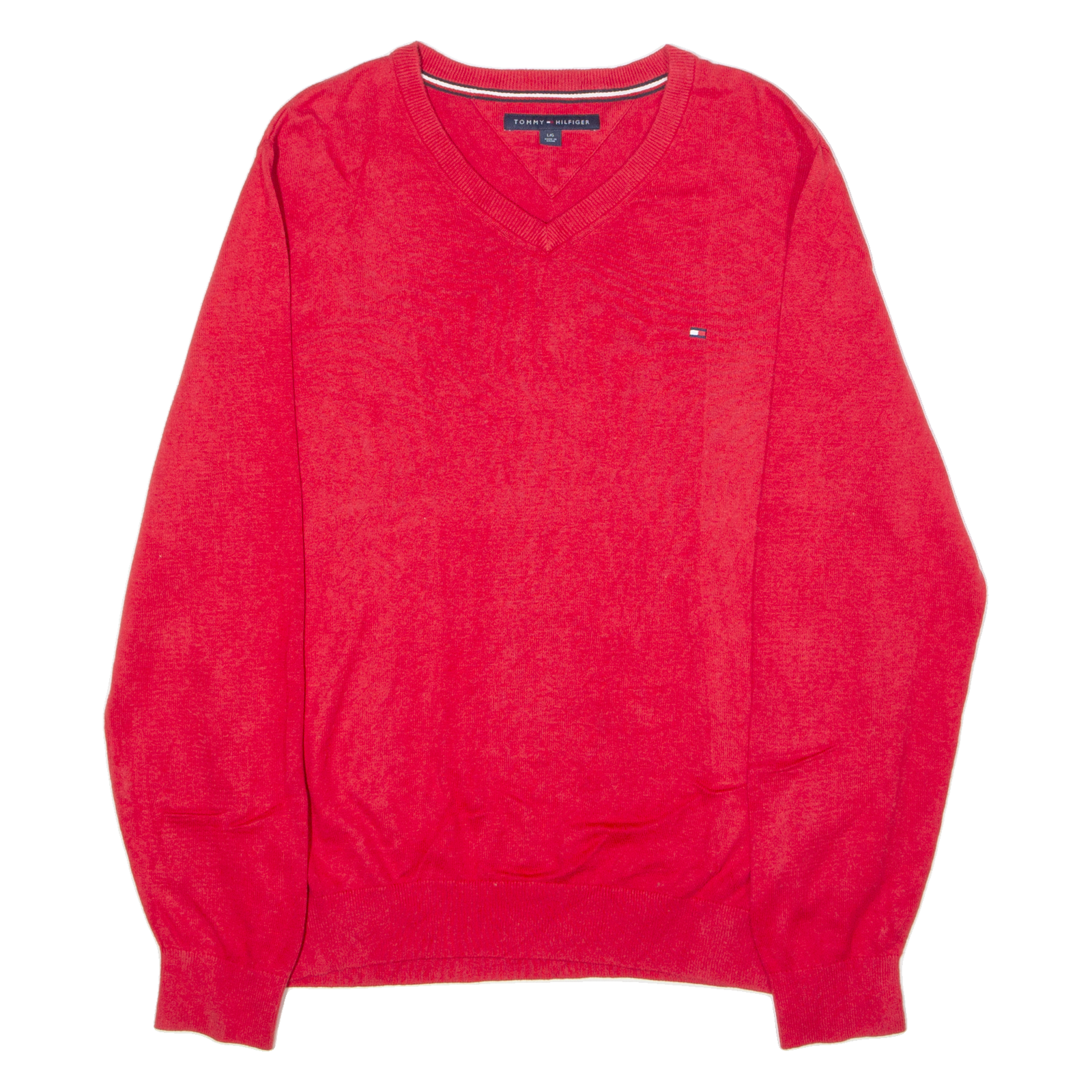 TOMMY HILFIGER Mens Jumper Red V-Neck Tight Knit L Refurbished - N/A refurbished available on Cerqular
