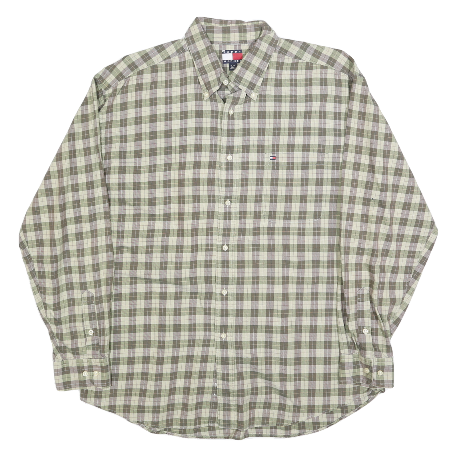 TOMMY HILFIGER Mens Green Check Shirt XL Button-Down Long Sleeve Casual Cotton Refurbished - N/A refurbished available on Cerqular