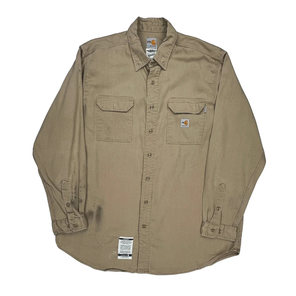 Fr Carhartt Shirt - 2XL Khaki Cotton Refurbished - Thrifted (note: this is a term often used to describe second- refurbished available on Cerqular
