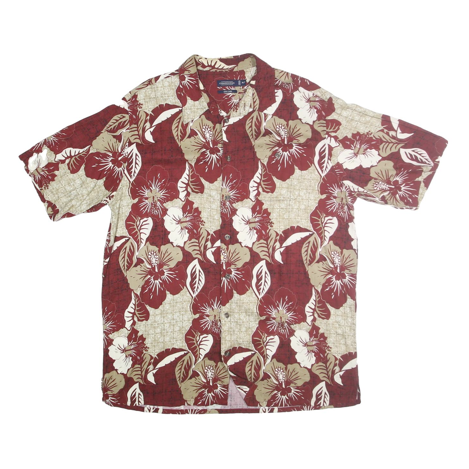 CONSENSUS Mens Red & Cream Floral Rayon Shirt XL Hawaiian Print Casual Summer Refurbished - N/A refurbished available on Cerqular