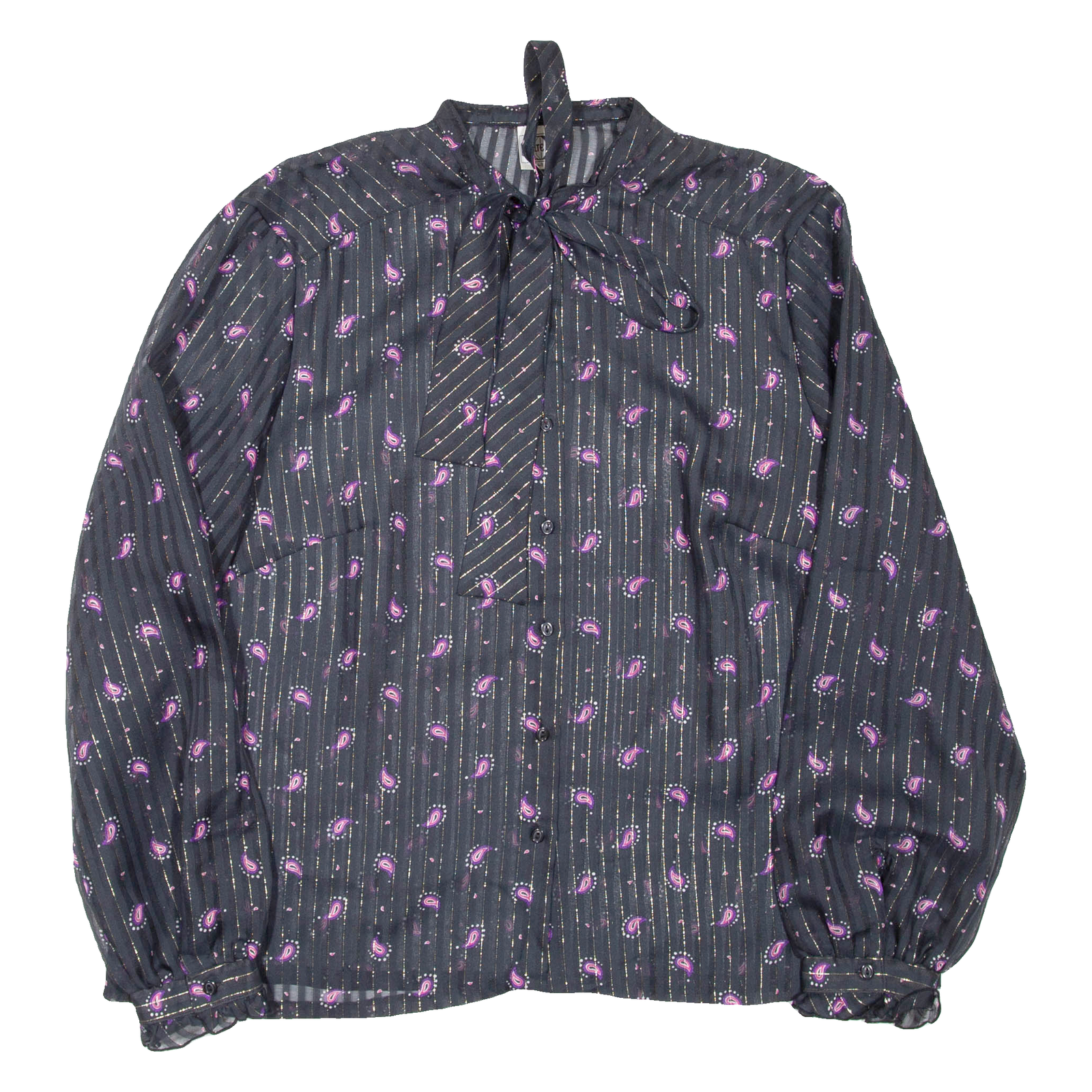 Sheer Womens Printed Blouse Black High Neck Long Sleeve Paisley L Refurbished - N/A refurbished available on Cerqular