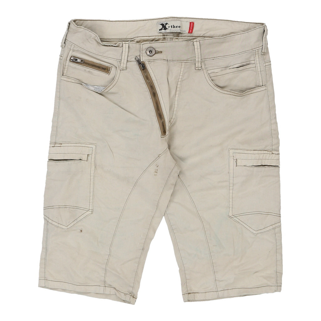 X-Three Cargo Shorts - 34W 13L Cream Cotton Refurbished - Thrifted (note: this is a term often used to describe second- refurbished available on Cerqular