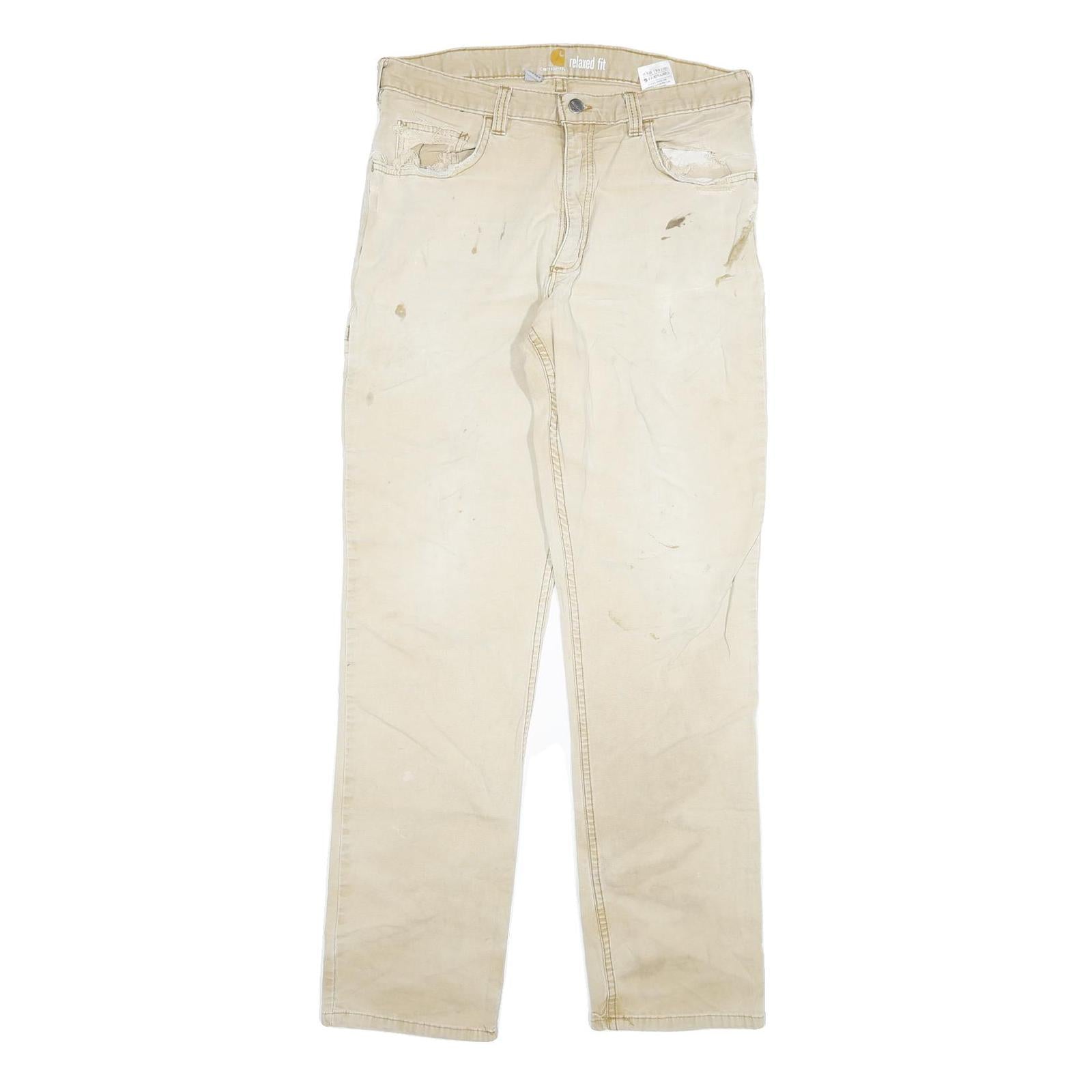CARHARTT Mens Jeans Beige Regular Relaxed Denim W33 L34 Durable Workwear Zip Refurbished - N/A refurbished available on Cerqular