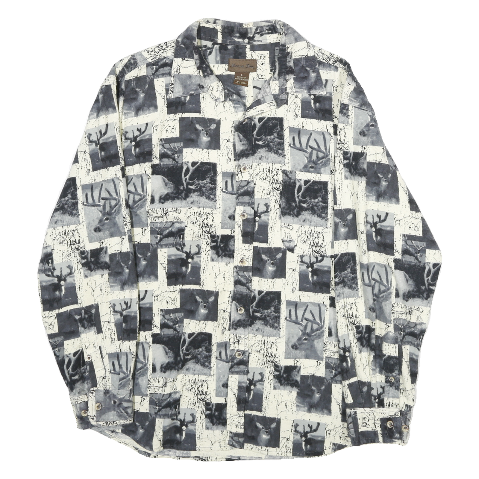 MARINO BAY Mens White & Grey Patterned Shirt L Cotton Casual Long Sleeve Stylish Refurbished - N/A refurbished available on Cerqular