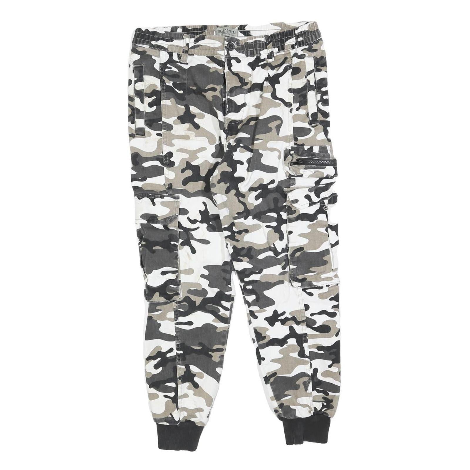 CLOCKHOUSE Mens Cotton Blend White & Grey Camouflage Regular Fit Cargo Trousers Refurbished - N/A refurbished available on Cerqular