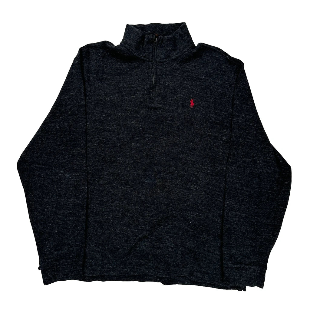 Buy Polo By Ralph Lauren 1/4 Zip - 2XL Black Cotton Refurbished - $73.69 Polo By Ralph Lauren 1/4 Zip - 2XL Black Cotton Refurbished - Thrifted (note: this is a term often used to describe second- refurbished available on Cerqular