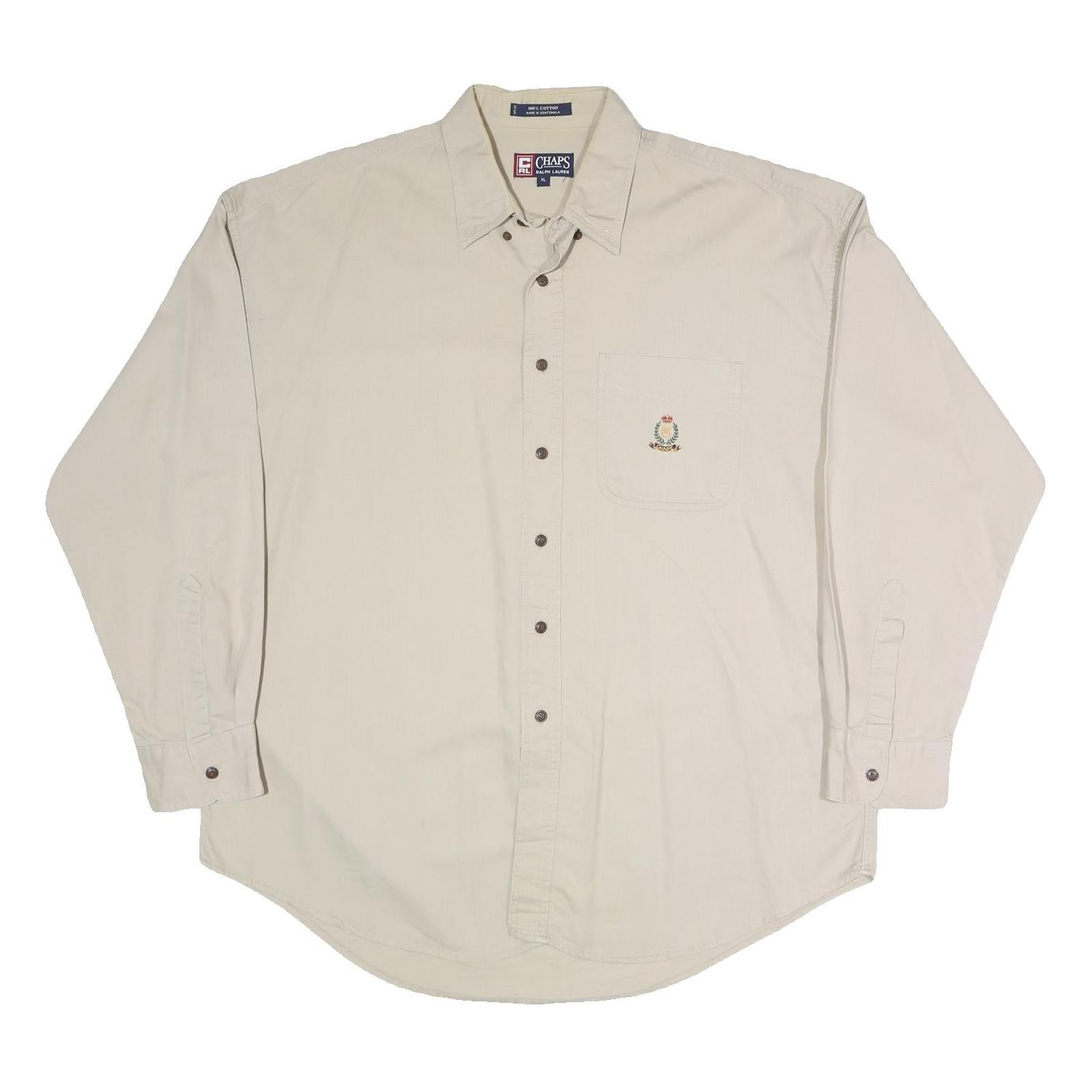 CHAPS RALPH LAUREN Mens Beige Cotton Shirt XL Classic Long Sleeve Button Front Refurbished - N/A refurbished available on Cerqular