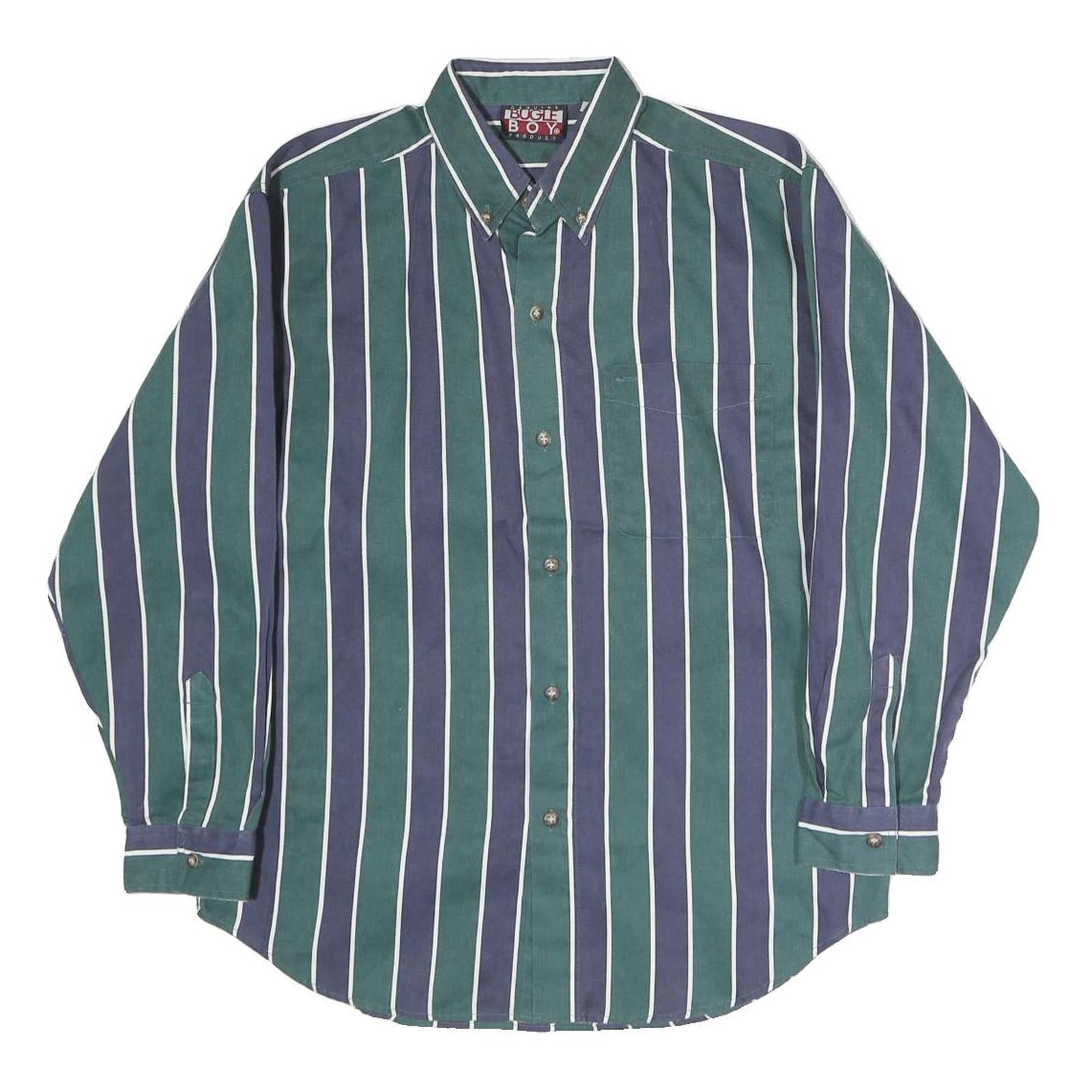 BUGLE BOY Mens Green & Blue Stripe Button-Down Cotton Shirt L Classic Fit Long Refurbished - N/A refurbished available on Cerqular