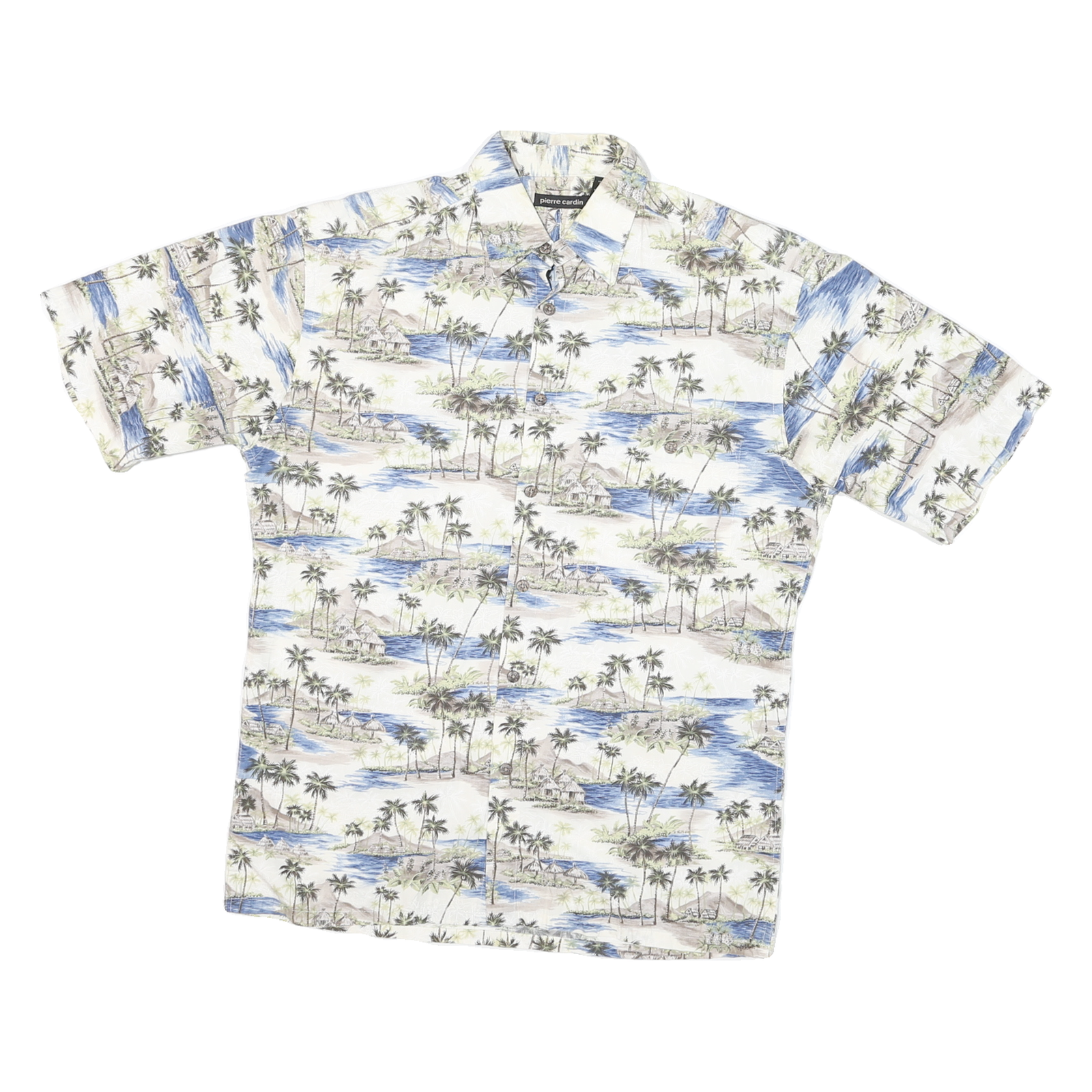 PIERRE CARDIN Mens White & Blue Tropical Print Shirt S Summer Casual Cotton Refurbished - N/A refurbished available on Cerqular