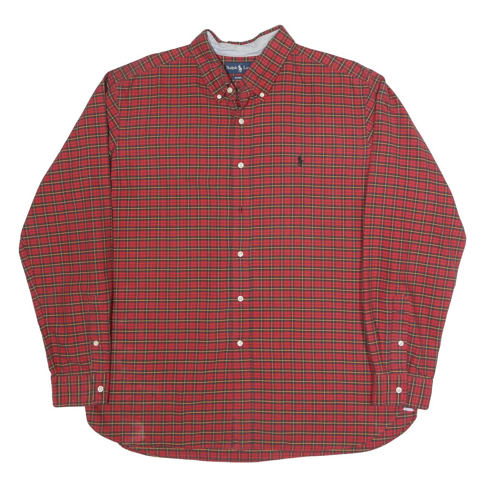 RALPH LAUREN Mens Red & Green Check Shirt XL Classic Button Down Collar Cotton Refurbished - N/A refurbished available on Cerqular