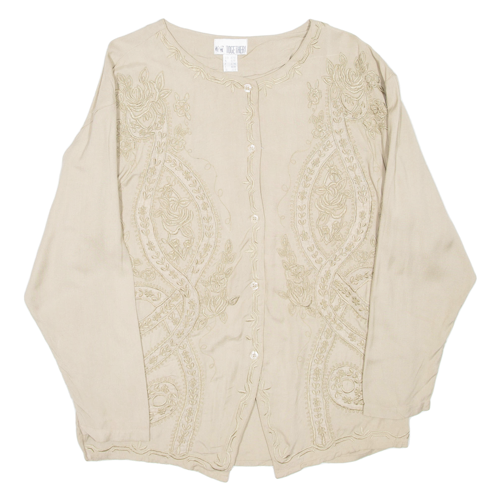TOGETHER Womens Blouse Beige Long Sleeve Floral UK 16 Refurbished - N/A refurbished available on Cerqular