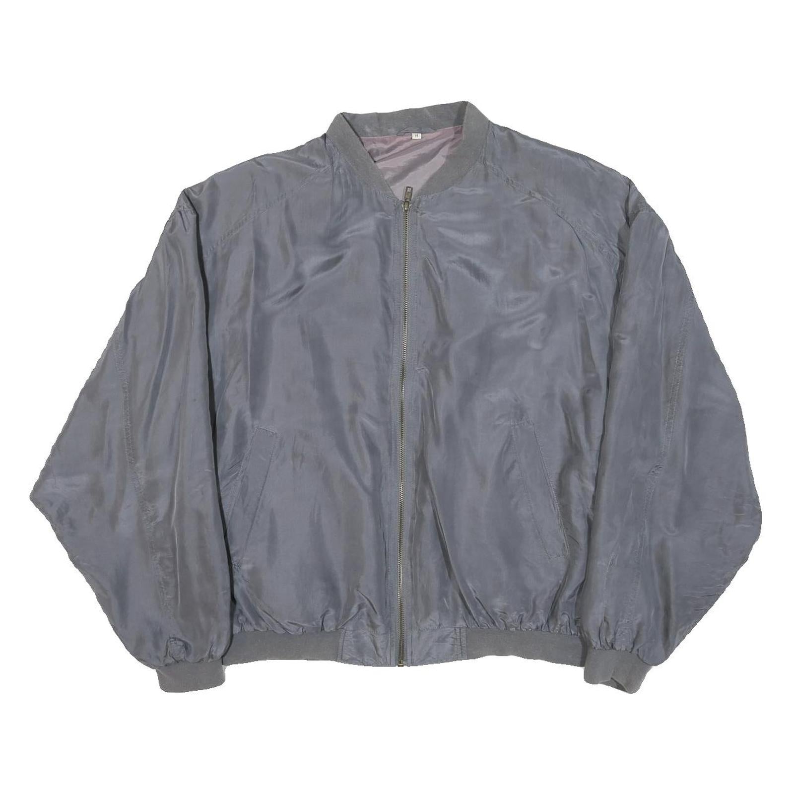 Mens Grey Plain Zip Bomber Jacket M Polyester Blend Classic Fit Casual Outerwear Refurbished - N/A refurbished available on Cerqular