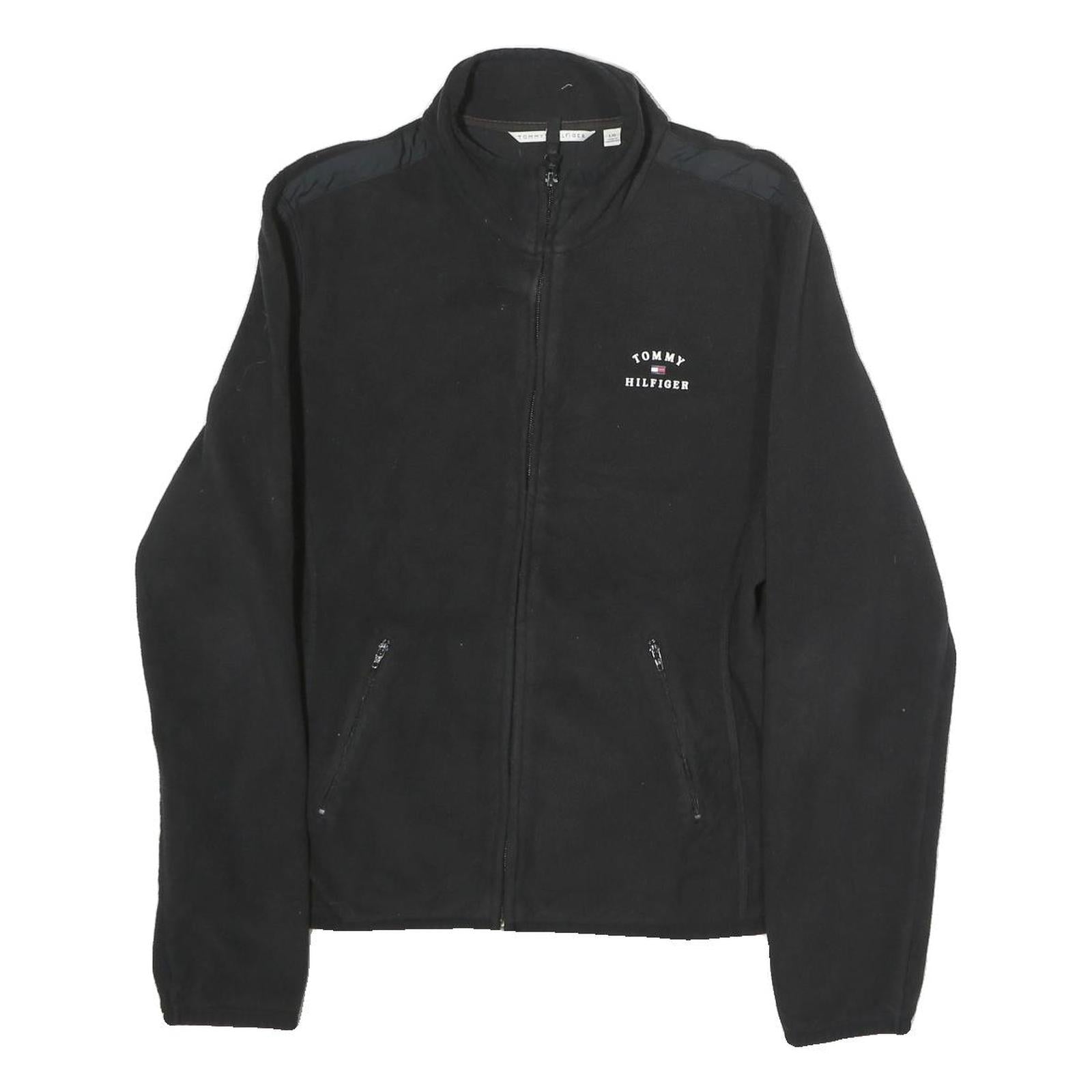 TOMMY HILFIGER Mens Black Zip Jacket L Polyester Plain Casual Lightweight Refurbished - N/A refurbished available on Cerqular