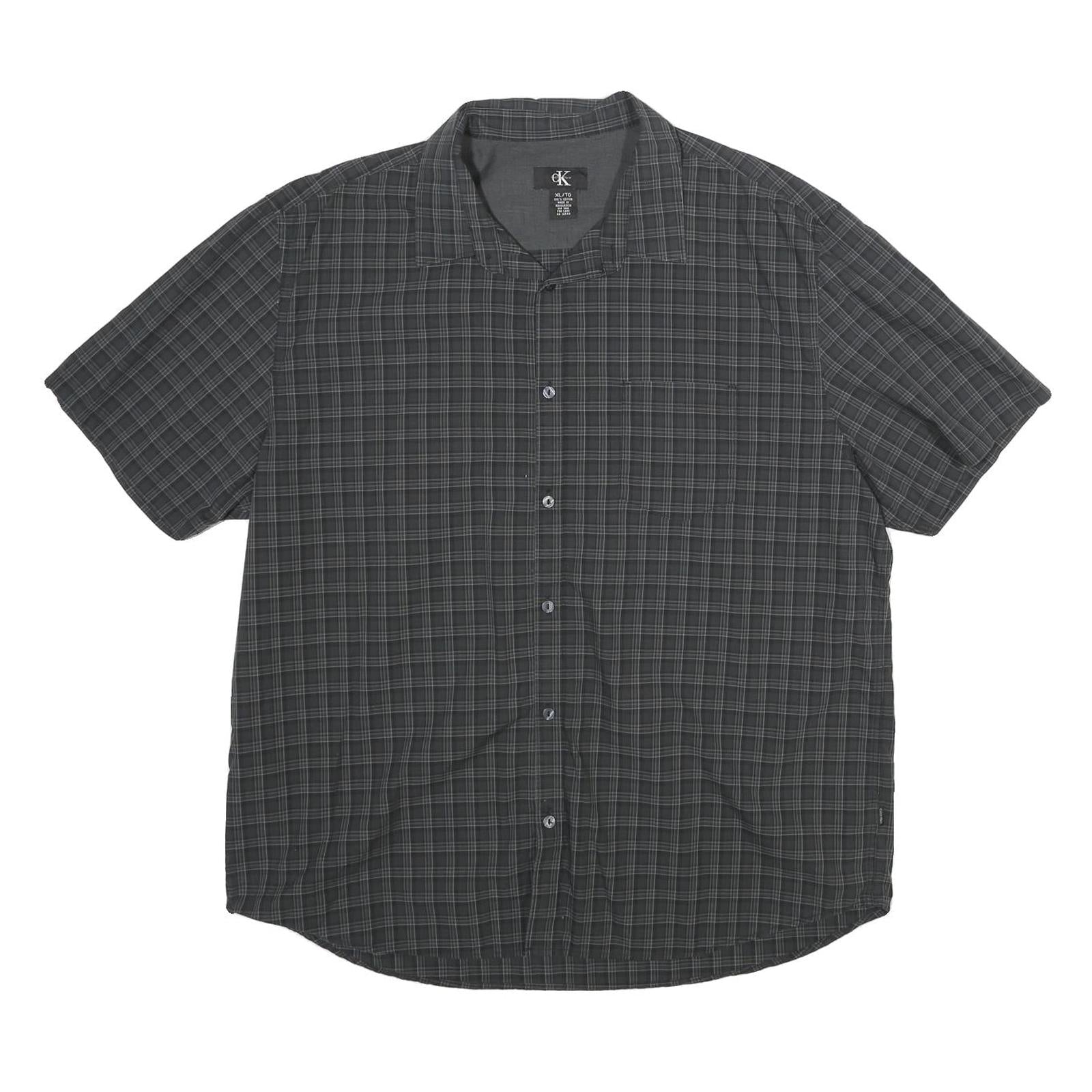 CALVIN KLEIN Mens Black & Grey Check Shirt XL Cotton Casual Short Sleeve Button Refurbished - N/A refurbished available on Cerqular