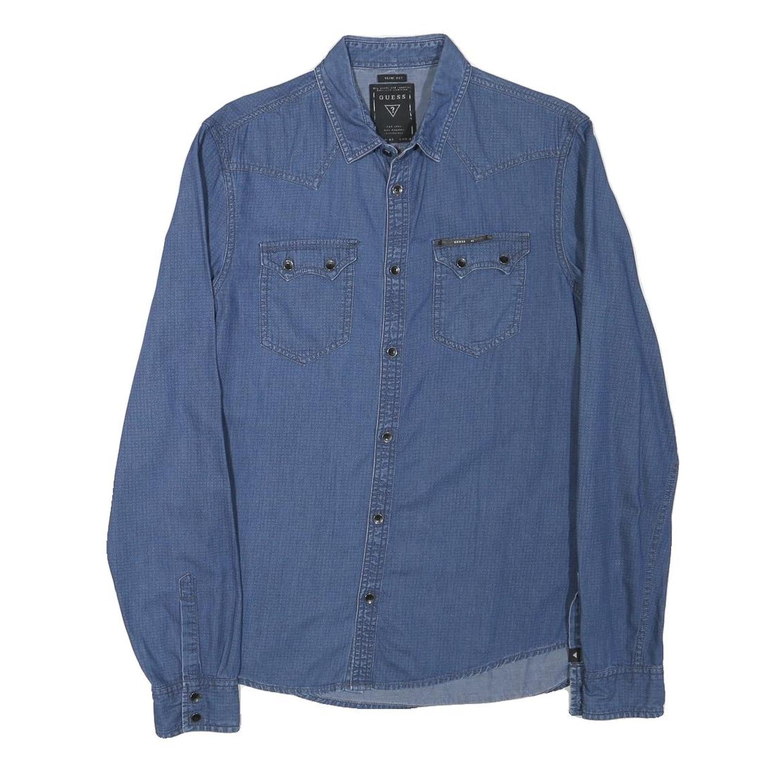 GUESS Mens Blue Denim Shirt M Casual Cotton Blend Long Sleeve Button Refurbished - N/A refurbished available on Cerqular