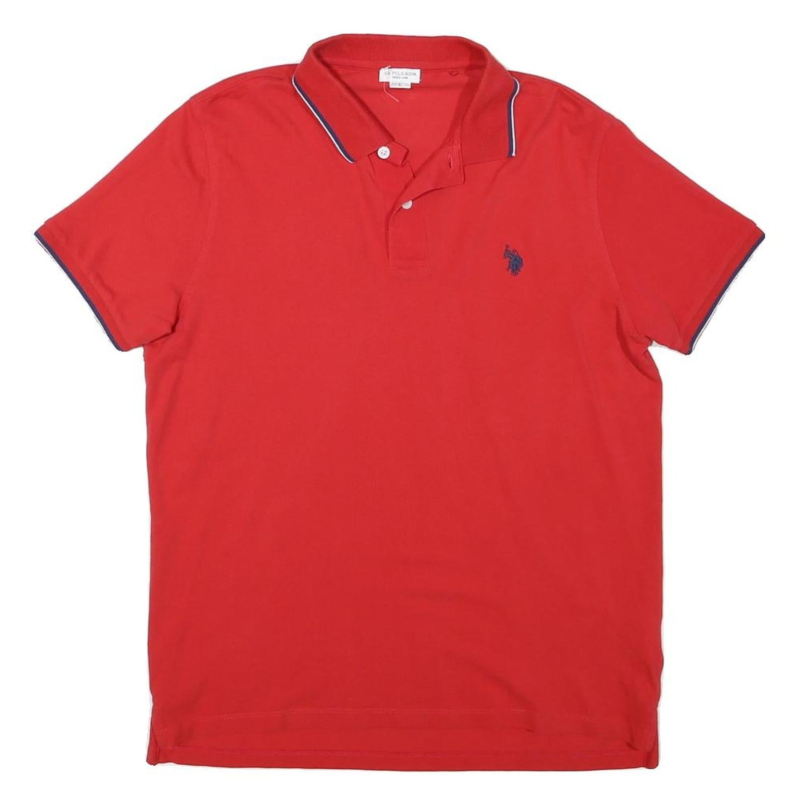U.S. POLO ASSN Mens Red Short Sleeve Plain Polo Shirt L Cotton Blend Classic Refurbished - N/A refurbished available on Cerqular