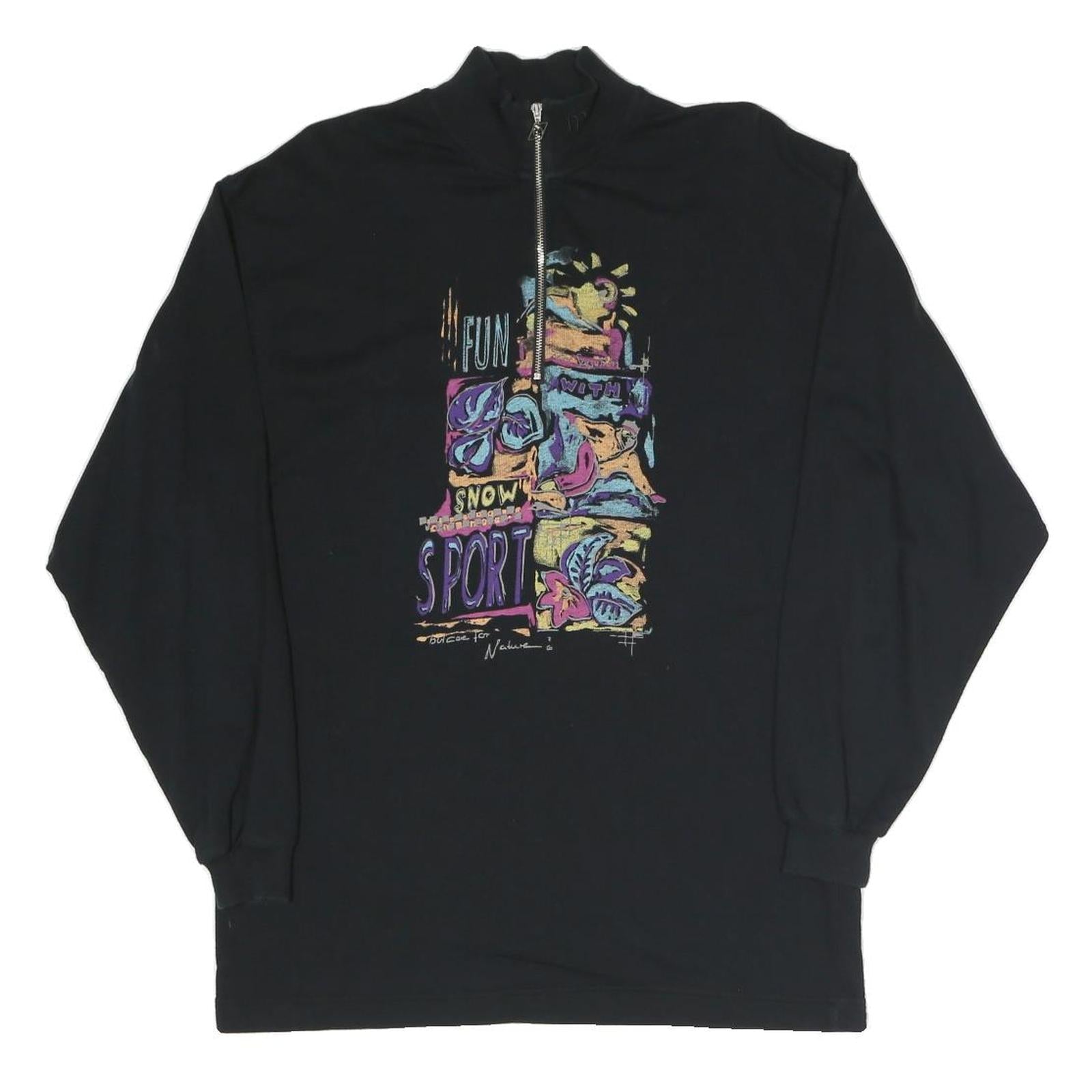MASER Mens Black Sport Graphic 1/4 Zip Sweatshirt M Cotton Blend Casual Refurbished - N/A refurbished available on Cerqular