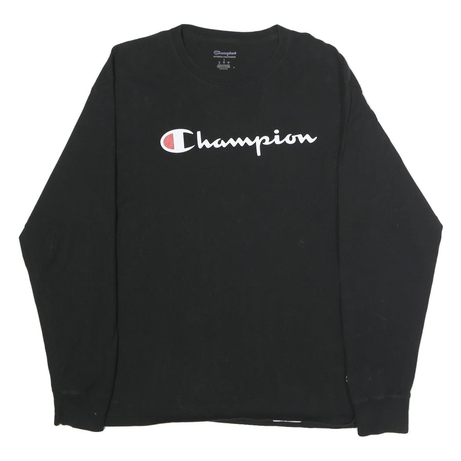 CHAMPION Mens Black Long Sleeve Crew Neck Logo Graphic T-Shirt L Refurbished - N/A refurbished available on Cerqular