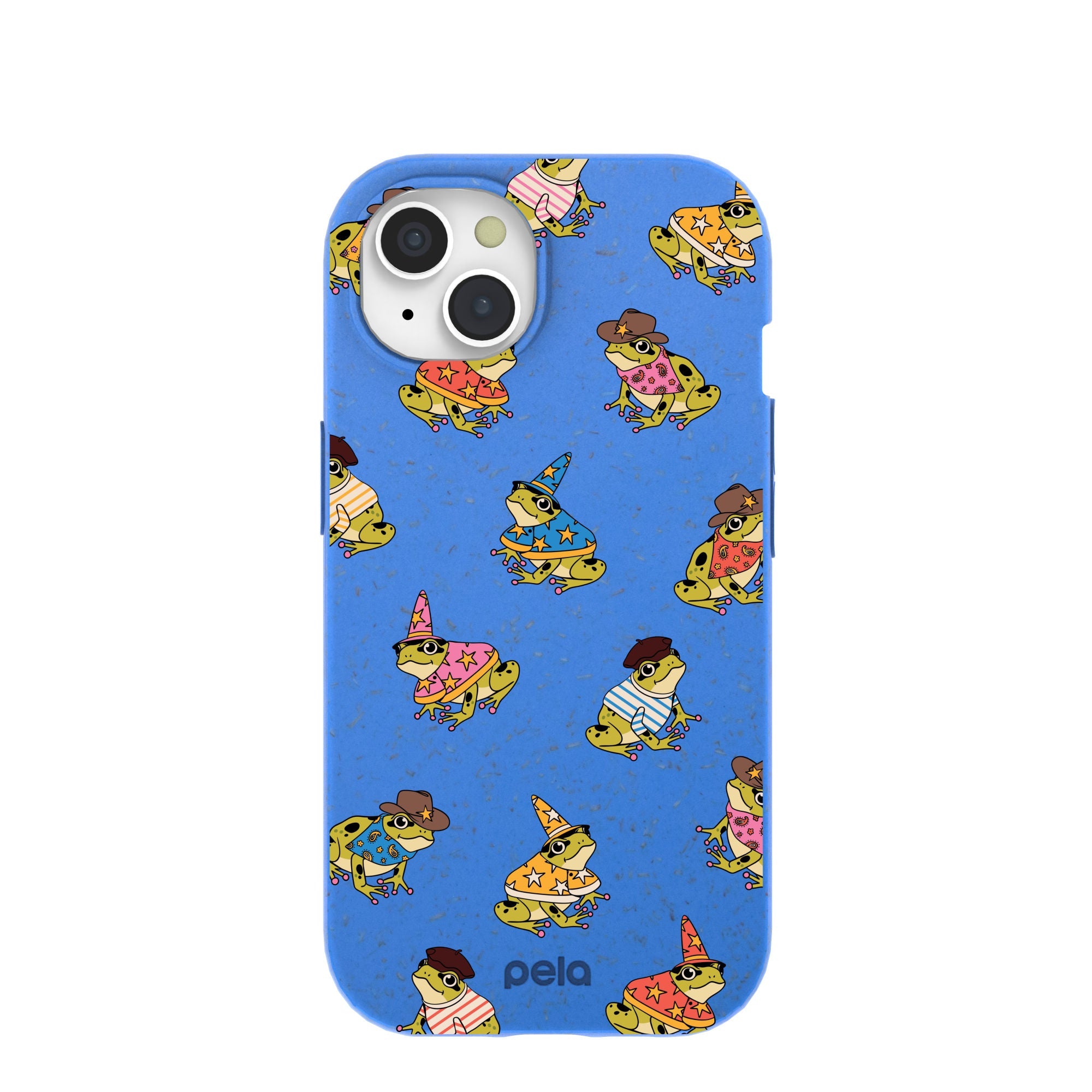 Electric Blue Fancy Frogs iPhone 15 Case Refurbished - Pela Case refurbished available on Cerqular
