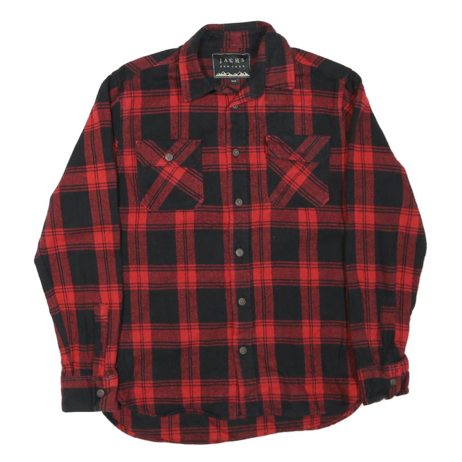 JACHS Mens Red & Black Check Shirt M Cotton Blend Casual Long Sleeve Refurbished - N/A refurbished available on Cerqular