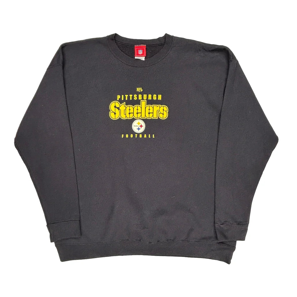 Pittsburgh Steelers Nfl Sweatshirt - 2XL Black Cotton Refurbished - Thrifted (note: this is a term often used to describe second- refurbished available on Cerqular