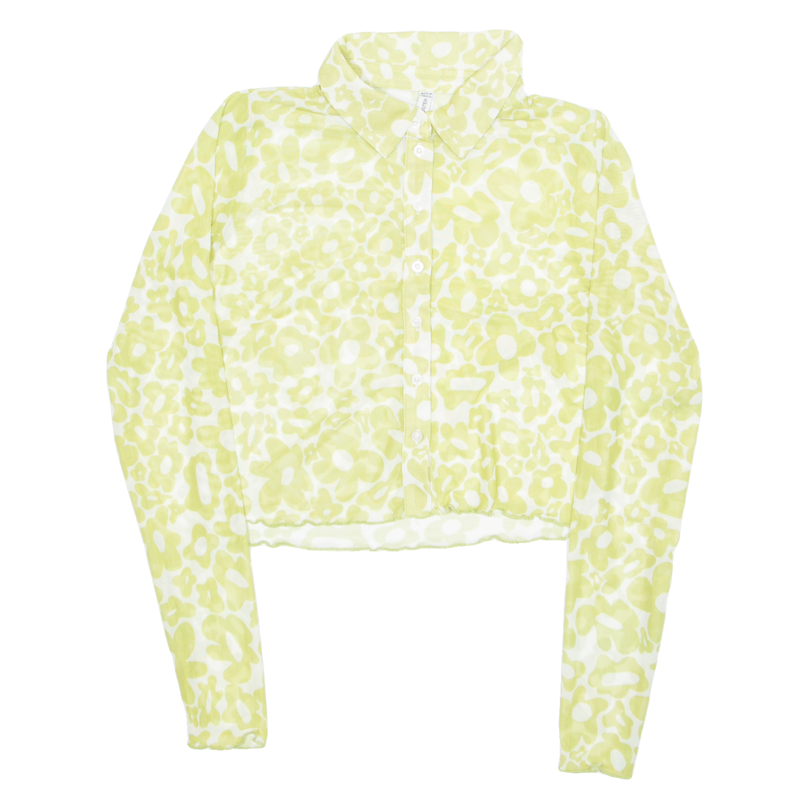 FB SISTER Sheer Womens Printed Shirt Green Collared Long Sleeve Floral S Refurbished - N/A refurbished available on Cerqular