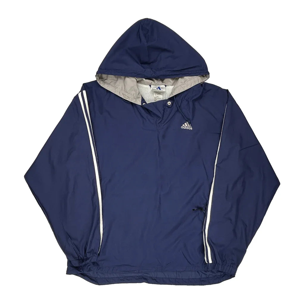 Adidas Windbreaker - XL Navy Polyester Refurbished - Thrifted (note: this is a term often used to describe second- refurbished available on Cerqular
