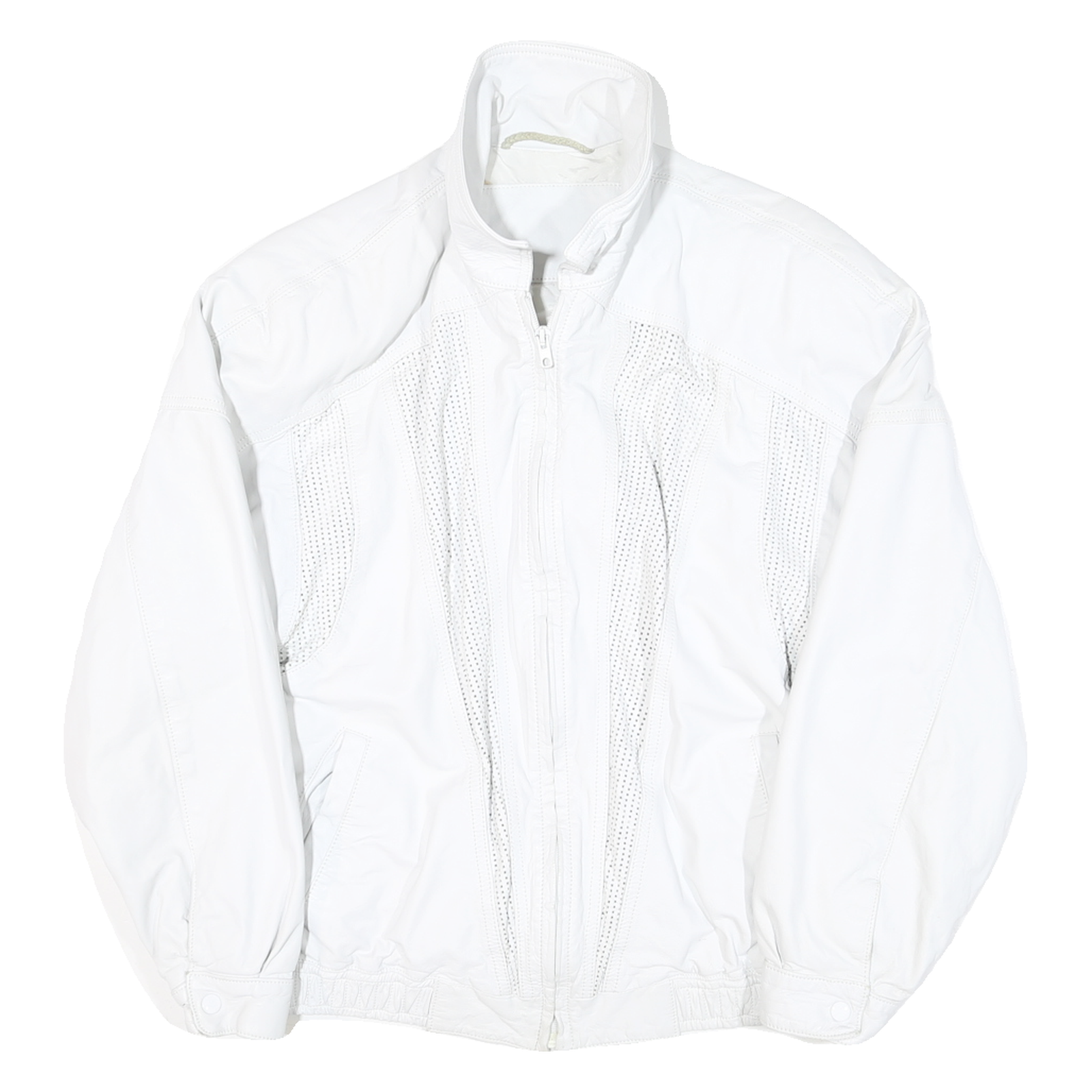 Womens White Leather Zip Jacket M Woven Classic Stylish Comfortable Refurbished - N/A refurbished available on Cerqular