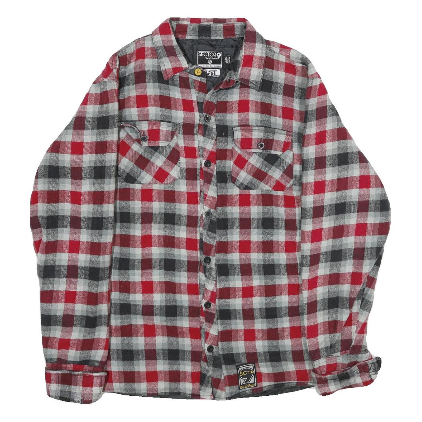SECTOR 9 Mens Red & Grey Check Cotton Blend Button Jacket L Flannel Lightweight Refurbished - N/A refurbished available on Cerqular