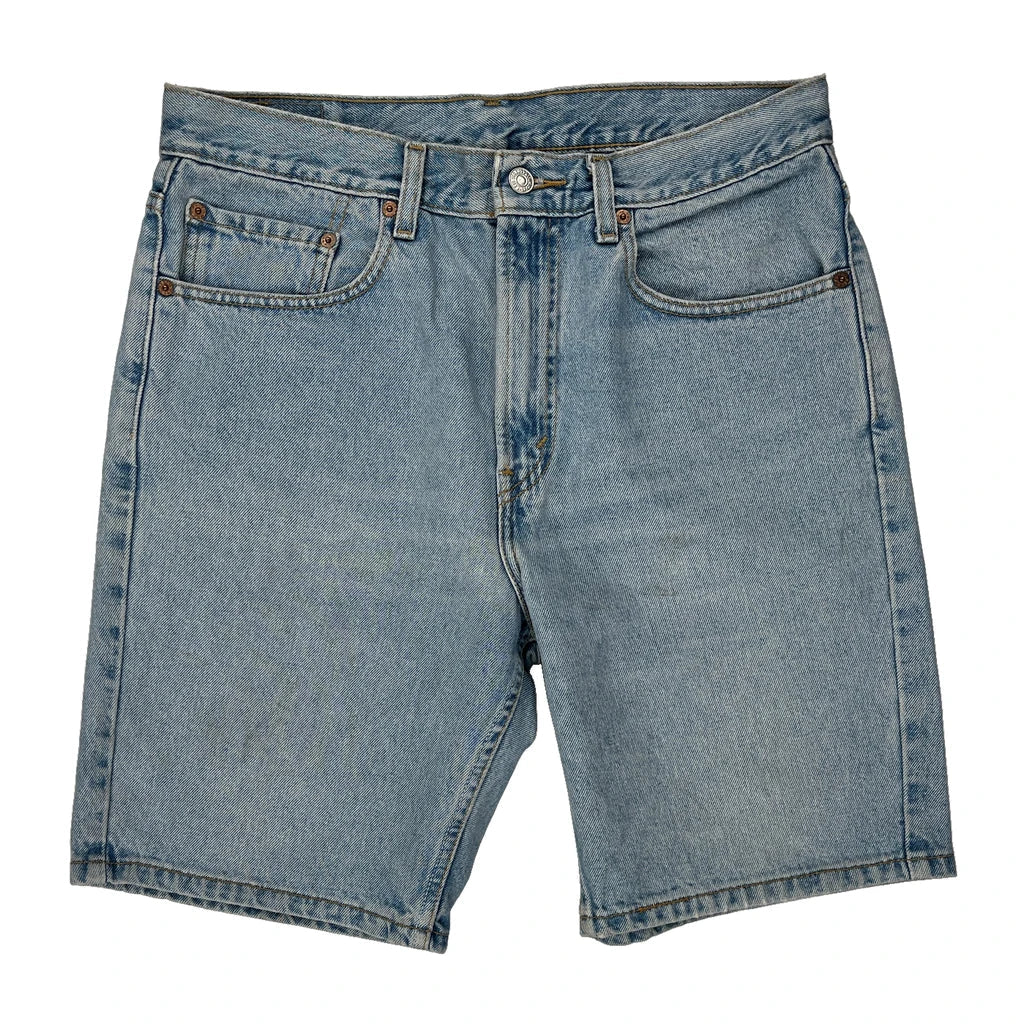 Levis Denim Shorts - 31W 10L Light Wash Cotton Refurbished - Thrifted (note: this is a term often used to describe second- refurbished available on Cerqular