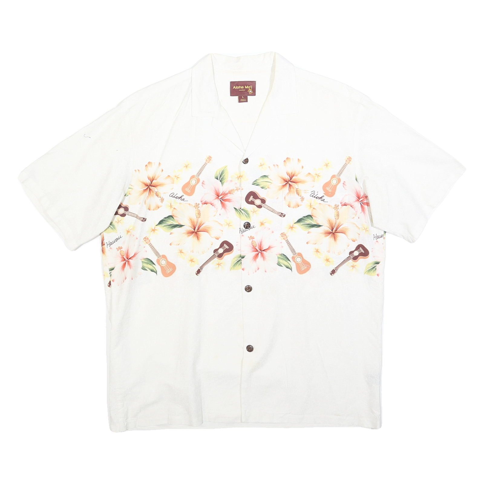 ALOHA MO'I Mens White & Pink Hawaiian Cotton Blend Shirt L Tropical Floral Uk Refurbished - N/A refurbished available on Cerqular