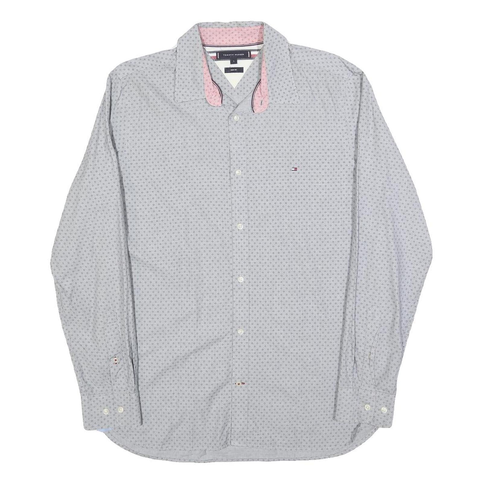 TOMMY HILFIGER Mens Grey & Pink Shirt L Slim Fit Cotton Blend Casual Shirt Refurbished - N/A refurbished available on Cerqular