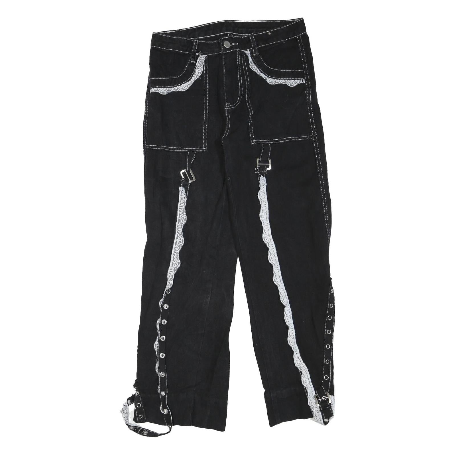 Womens Black Regular Fit Straight Cotton Blend Jeans W28 L27 Lace Trim Detailing Refurbished - N/A refurbished available on Cerqular