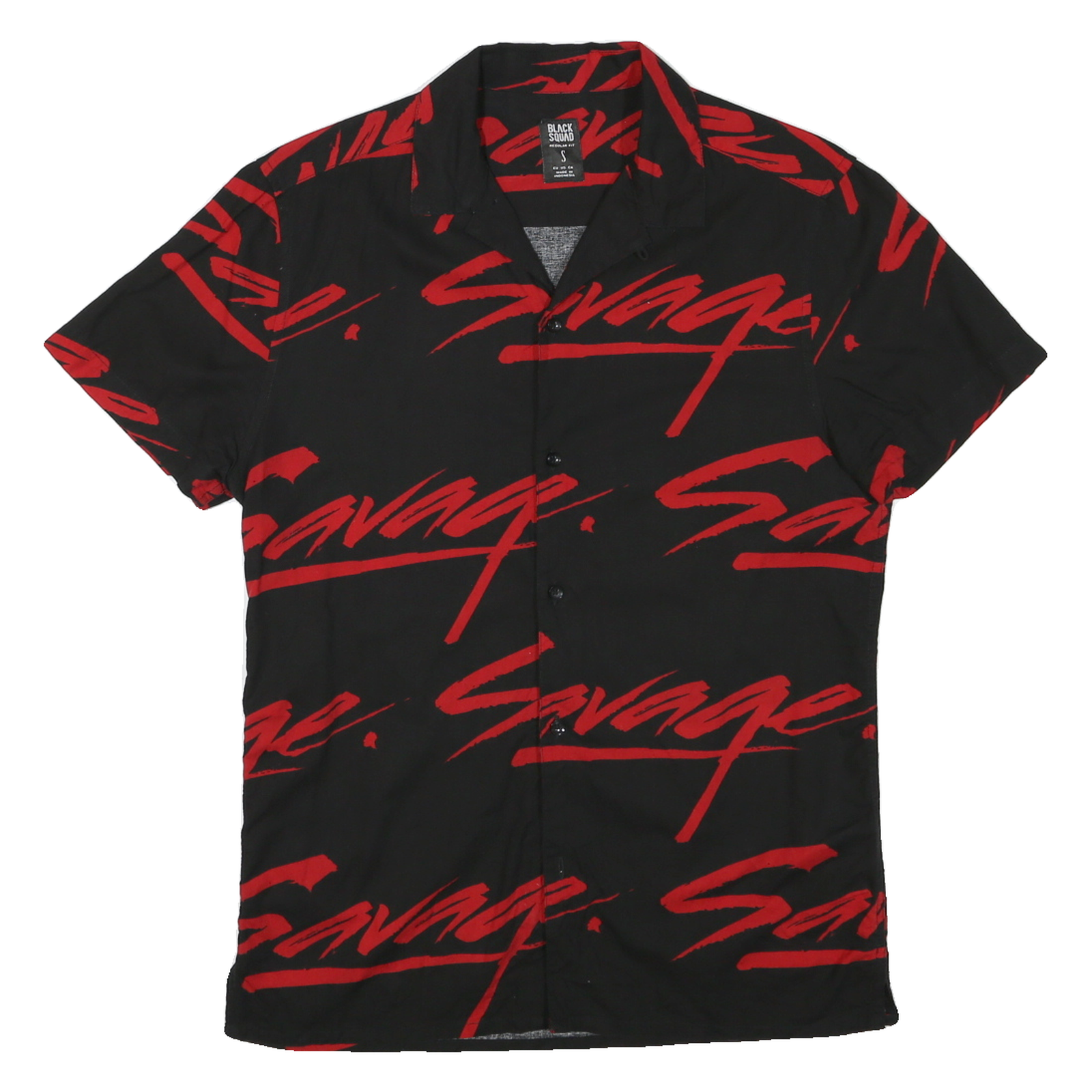 BLACK SQUAD Mens Black & Red Savage Print Shirt S Cotton Button Classic Casual Refurbished - N/A refurbished available on Cerqular
