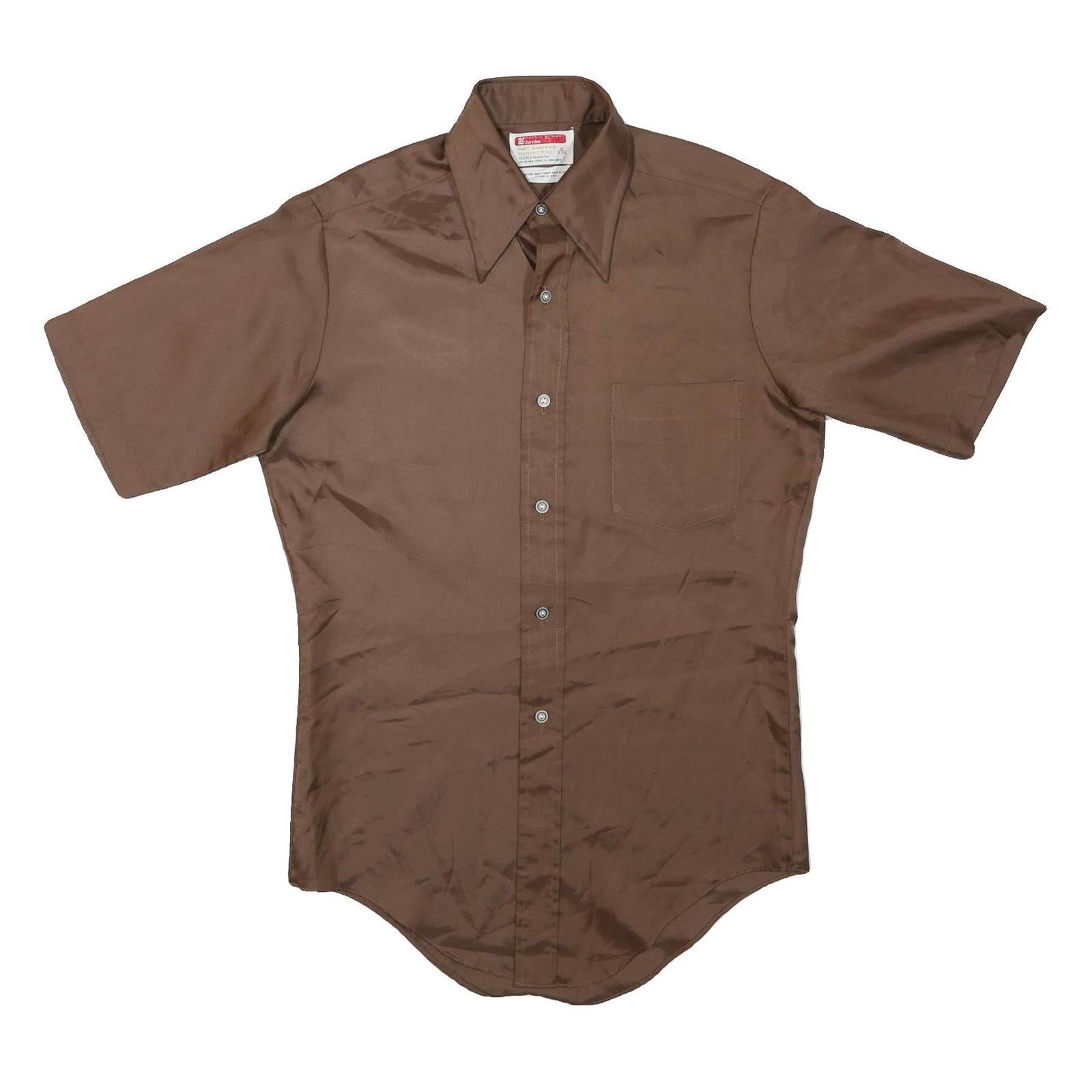 Mens Brown Plain Shirt S Polyester Short Sleeve Button Fastening Refurbished - N/A refurbished available on Cerqular