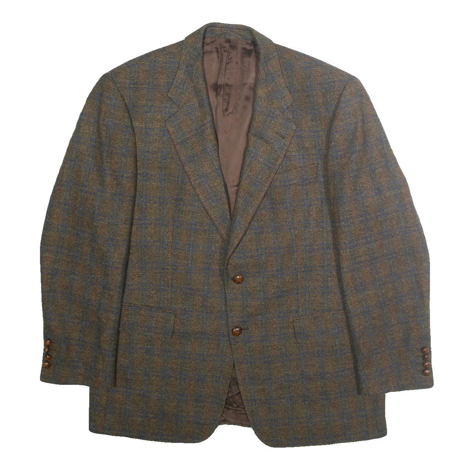 HOSTETTER MODE Mens Brown & Blue Wool Checked Classic Jacket XL Button Wool Refurbished - N/A refurbished available on Cerqular