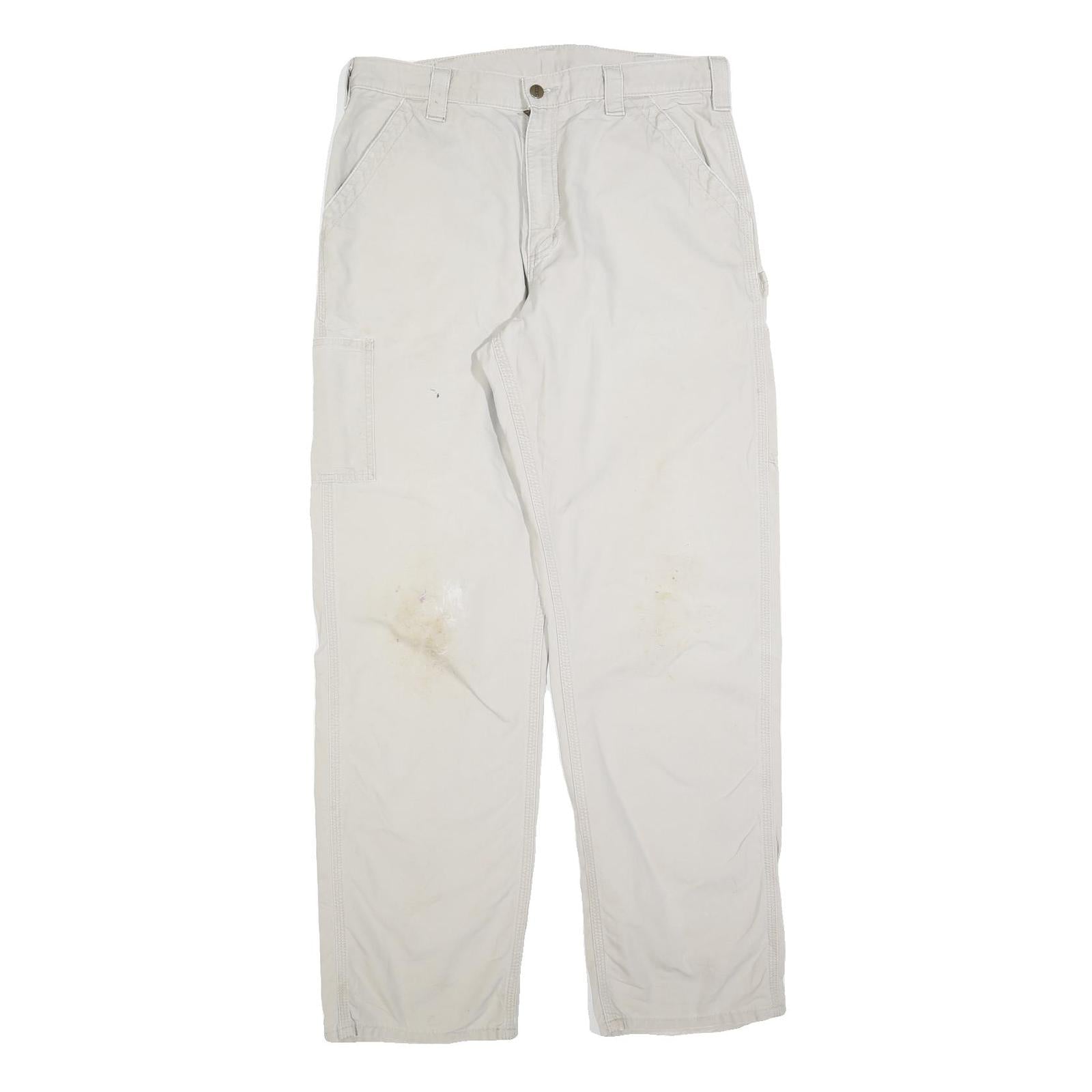 CARHARTT Mens Cotton Blend White Relaxed Straight Leg Trousers W34 L34 Workwear Refurbished - N/A refurbished available on Cerqular