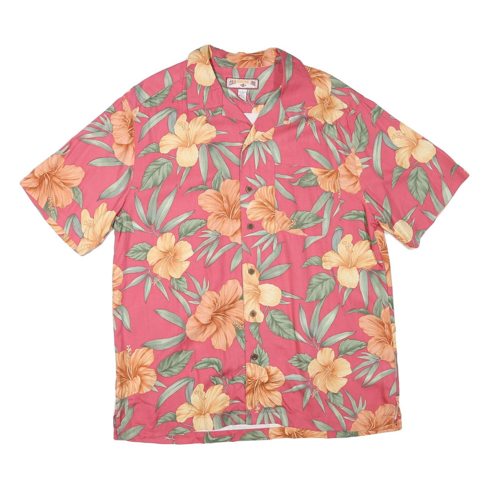 CARIBBEAN JOE Mens Pink & Orange Floral Shirt L Rayon Hawaiian Summer Holiday Refurbished - N/A refurbished available on Cerqular
