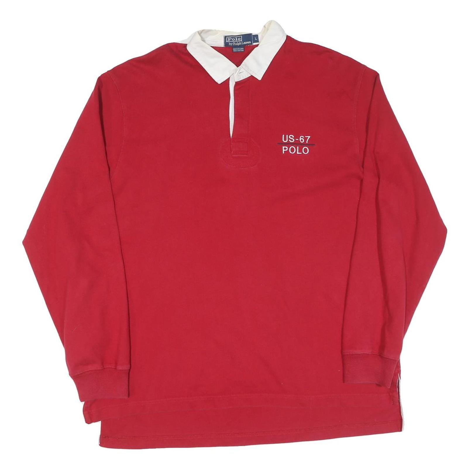 POLO RALPH LAUREN Mens Red & White US-67 Polo Long Sleeve Plain L Cotton Shirt Refurbished - N/A refurbished available on Cerqular