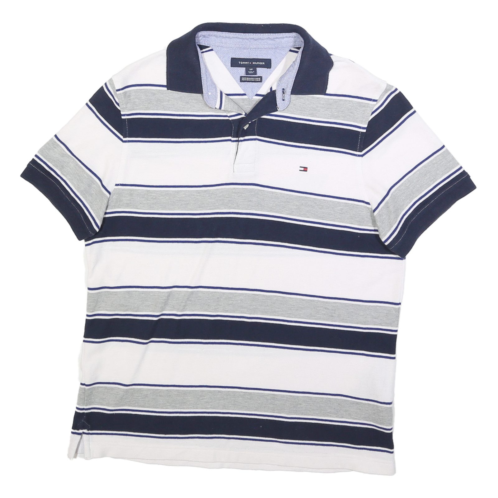 TOMMY HILFIGER Mens White & Grey Striped Short Sleeve Polo Shirt S Cotton Blend Refurbished - N/A refurbished available on Cerqular
