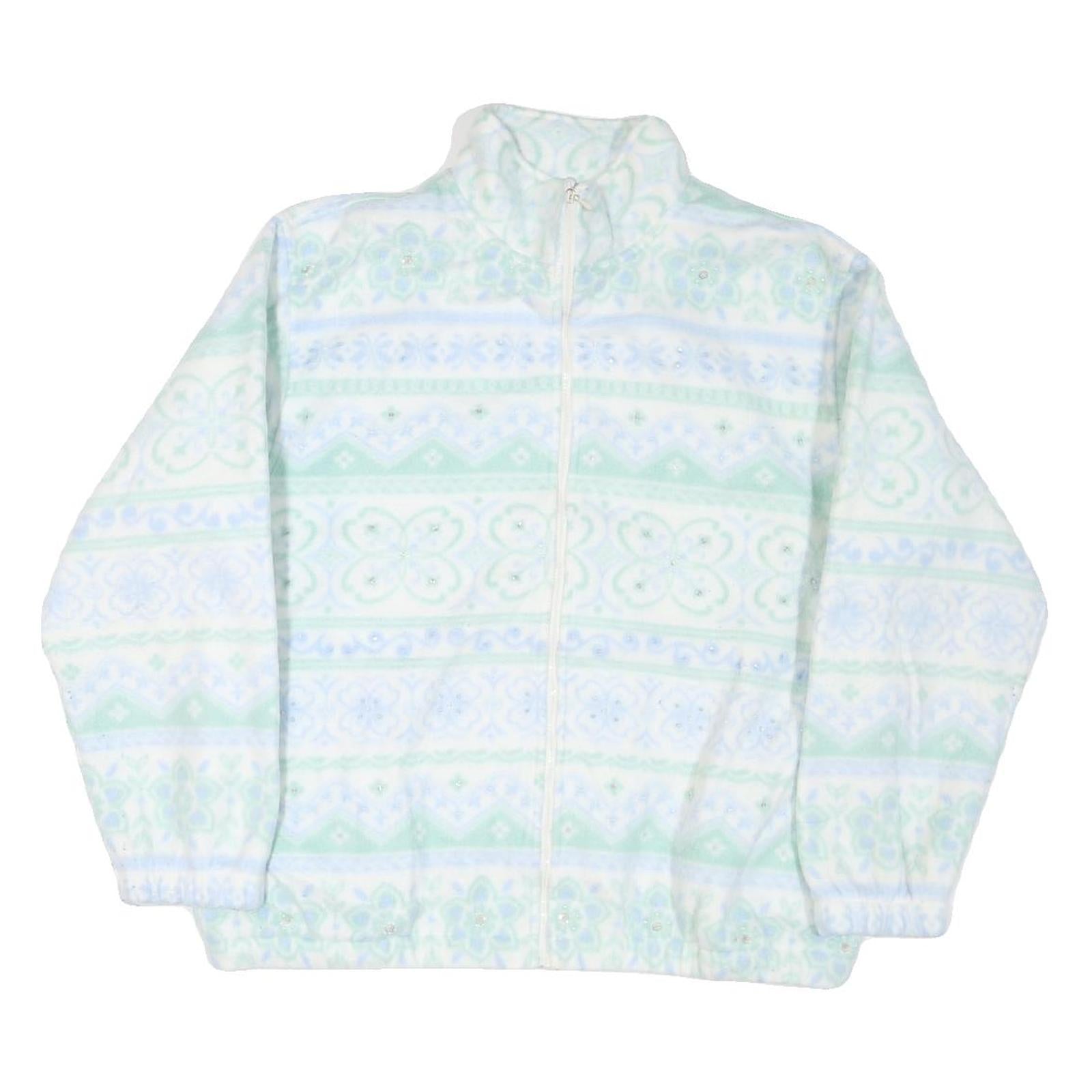 ALFRED DUNNER Womens White & Light Green Fleece Jacket M Polyester Zip Casual Refurbished - N/A refurbished available on Cerqular