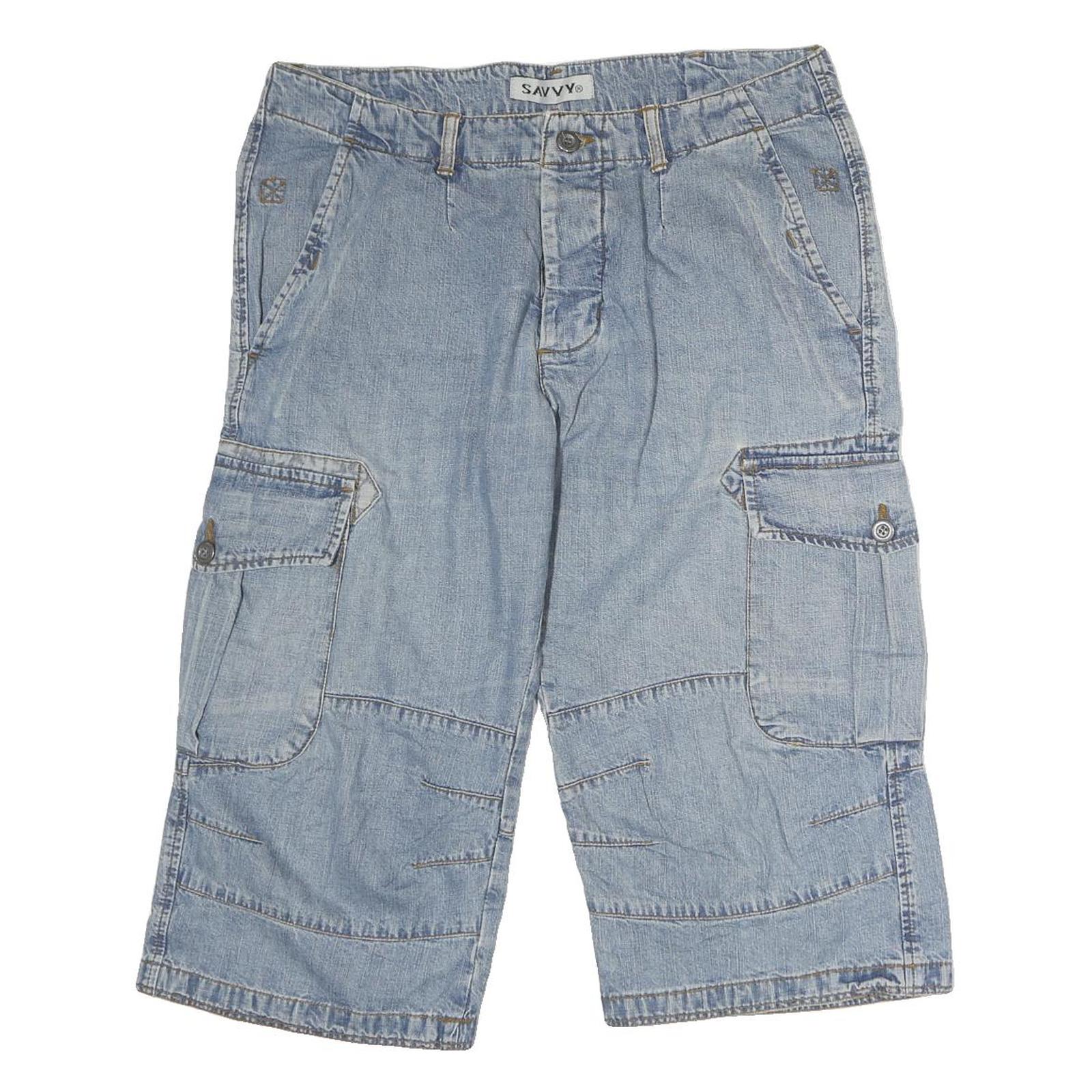 SAVVY Mens Denim Blue Cargo Shorts L W36 Comfortable Fit Casual Style Refurbished - N/A refurbished available on Cerqular